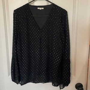 Black Chiffon Polka Dot Long Sleeve Shirt